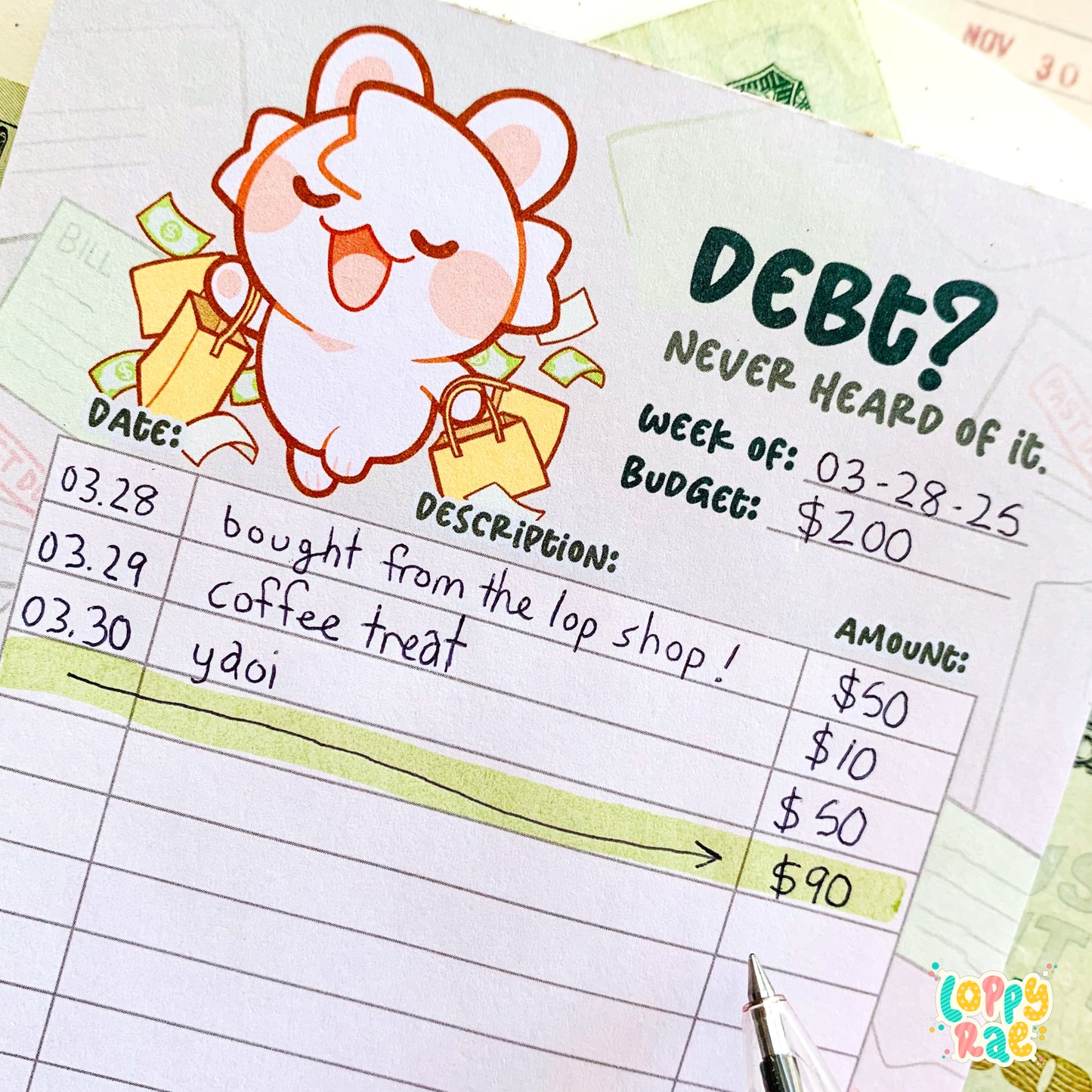 "What's Debt?" Spending Tracker Notepad