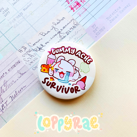 "Tummy Ache Survivor" Pinback Button Badge